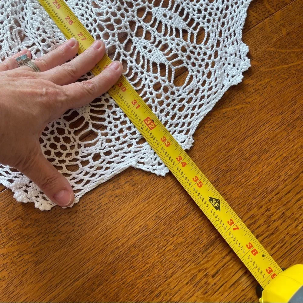 Hand Crocheted Round Lace Table Topper Doily Cream 34 Inch Vintage